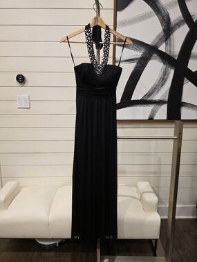 Black Crystal Halter Prom Dress